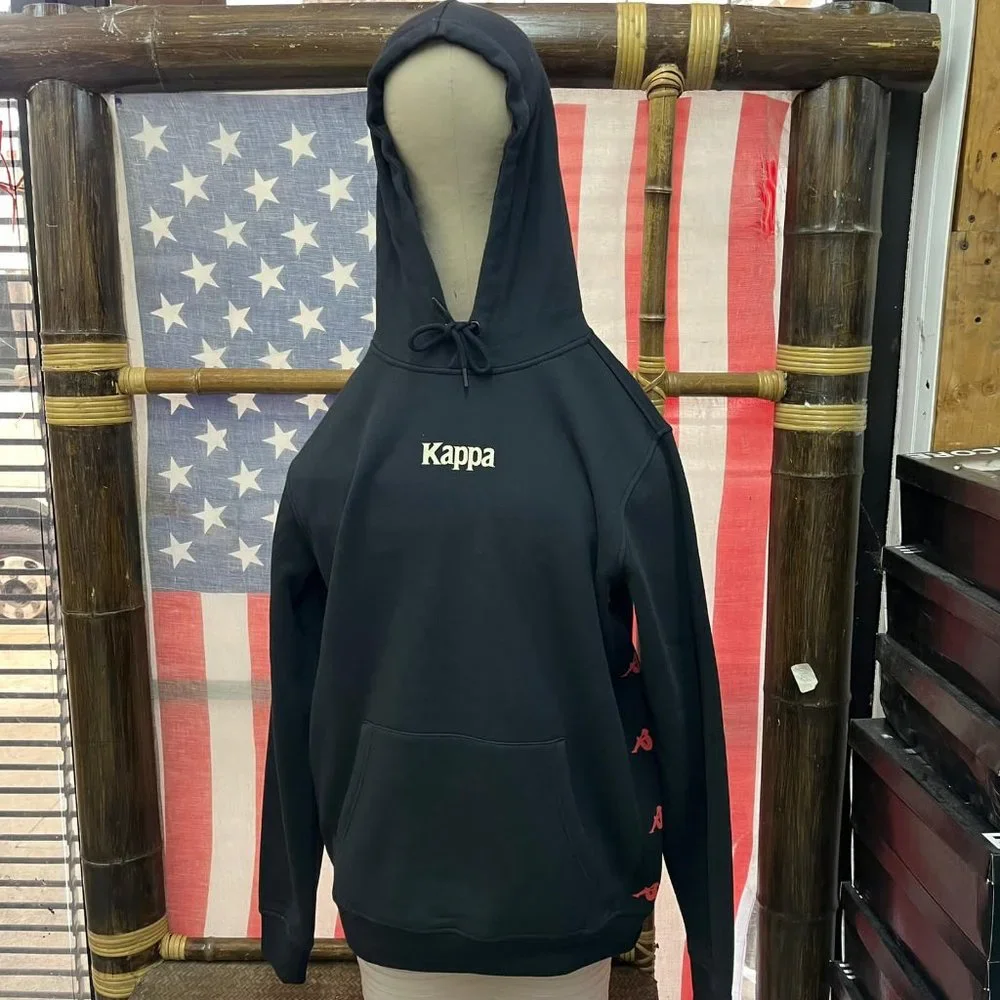 NWOT Kappa Hoodie Black Men's L Pullover Fleece Sweatshirt Graphic Hoodie